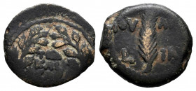 Tiberius. Prutah. 17-19 AD. Judaea. (RPC-4964). (Hendin-1338). Ae. 2,25 g. Scarce. Choice F. Est...35,00. 

Spanish Description: Tiberio. Valerius G...