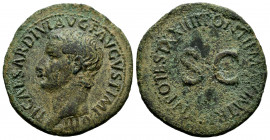 Tiberius. Unit. 14-37 AD. Rome. (Ric-44). Anv.: TI CAESAR DIVI AVG F AVGVST IMP VIII. Rev.: PONTIF MAXIM TRIBVN POTEST XXIIII around, SC in centre. Ae...