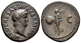Nero. Unit. 65 AD. Rome. (Spink-1976). (Ric-312). Rev.: SC. Victory alighting to left, holding shield inscribed (SPQR). Ae. 11,01 g. Almost VF. Est......