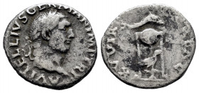 Vitellius. Denarius. 69 AD. Rome. (Ric-86). (Rsc-114). (Bmcre-17). Anv.: A VITELLIVS GERMAN IMP TR P, laureate head right. Rev.: SACR FAC XV VIR, trip...