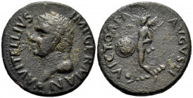 Vitellius. Unit. 69 AD. Tarraco. (Ric-I 46). (Bmcre-107). Anv.: A VITELLIVS IMP GERMAN, laureate head to left, globe at point of bust. Rev.: VICTORIA ...
