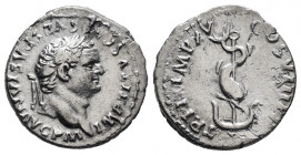 Titus. Denarius. 80 AD. Rome. (Ric-II2. 112). (Bmcre-72). (Rsc-309). Anv.: IMP TITVS CAES VESPASIAN AVG P M, laureate head right. Rev.: TR P IX IMP XV...