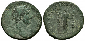 Hadrian. Sestertius. 123 AD. Rome. (Spink-2582). (Ric-581a). Rev.: Concordia between standard. Ae. 22,96 g. F/Choice F. Est...140,00. 

Spanish Desc...