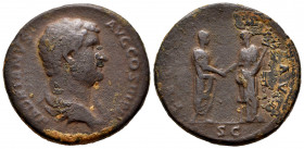 Hadrian. Sestertius. 134-138 AD. Rome. (Ric-2086). Rev.: FEL(ICITAS) AVG / SC. Ae. 23,61 g. Deposits. Scarce. Almost F. Est...90,00. 

Spanish Descr...