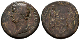 Hadrian. Sestertius. 134-138 AD. Rome. (Ric-II 878 var. Bust). (Bmcre-1636 var. Bust). (C-20 var. Bust). Anv.: (HADRIANV)S AVG COS III P P. Laureate a...