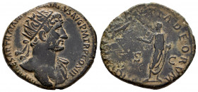 Hadrian. Dupondius. 119-122 AD. Rome. (Ric-II 603). Anv.: IMP CAESAR TRAIANVS HADRIANVS AVG PM TRP COS III. Radiate bust right, slight drapery. Rev.: ...