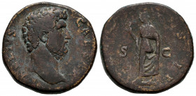 Aelius. Sestertius. 136-138 AD. Rome. (Ric-2695). Anv.: AELIVS CAESAR. Bare head right. Rev.: (TR POT CO)S II. Spes advancing left, holding flower and...