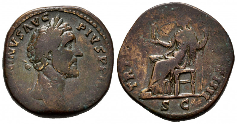 Antoninus Pius. Sestertius. 155-156 AD. Rome. (Ric-941a). (Cohen-972). Anv.: (AN...