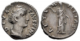 Faustina Senior. Denarius. 147 AD. Rome. (Spink-4574). (Ric-344). (Seaby-26). Rev.: AETERNITAS. Juno standing left with raised hand and scepter. Ag. 3...