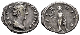 Faustina Senior. Denarius. 147 AD. Rome. (Spink-4576). (Ric-354). (Seaby-11). Rev.: AETERNITAS. Aeternitas standing facing holding phoenix and raising...