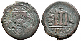 Mauricius Tiberius. Follis. 586-587 AD (Year 5). Antioch. (Bc-532). Ae. 11,56 g. Almost VF. Est...20,00. 

Spanish Description: Mauricio Tiberio. Fo...