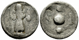 Sant Jaume. Lead. Mallorca. (Cru. L-2420). Pb. 2,55 g. Scarce. Choice F. Est...40,00. 

Spanish Description: Sant Jaume. Plomo. Mallorca. (Cru. L-24...