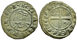 Kingdom of Castille and Leon. Sancho IV (1284-1295). Seisen or Meaja Coronada. (Bautista-439). Ve. 0,75 g. Stars on the 1st and 4th quadrant. VF. Est....