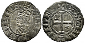 Kingdom of Castille and Leon. Sancho IV (1284-1295). Seisen or Meaja Coronada. Burgos. (Bautista-440). Ve. 0,72 g. With B and star in 1st and 4th quad...