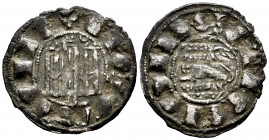Kingdom of Castille and Leon. Fernando IV (1295-1312). Pepion. Burgos. (Bautista-450.3). Ve. 0,70 g. With roundel on the right tower and before the li...