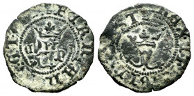Catholic Kings (1474-1504). Blanca. Cuenca. (Cal-18). Anv.: F crowned between C - P. Rev.: Y crowned between stars. Ae. 0,92 g. Almost VF. Est...25,00...