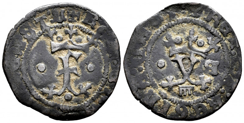 Catholic Kings (1474-1504). Blanca. Segovia. (Cal-35 var). Anv.: F crowned betwe...