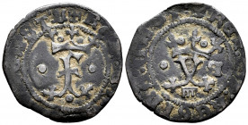 Catholic Kings (1474-1504). Blanca. Segovia. (Cal-35 var). Anv.: F crowned between three pellets. Rev.: Y crowned between • - ꓭ, below aqueduct. Ae. 1...