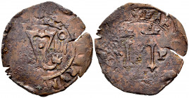 Charles-Joanna (1504-1555). 4 maravedis. Santo Domingo. S-P. (Cal-35). Ae. 4,50 g. Value IIII. Choice F. Est...40,00. 

Spanish Description: Juana y...