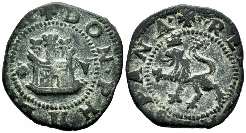 Philip II (1556-1598). 2 maravedis. Coruña. (Cal-54). Ae. 4,46 g. VF. Est...25,0...