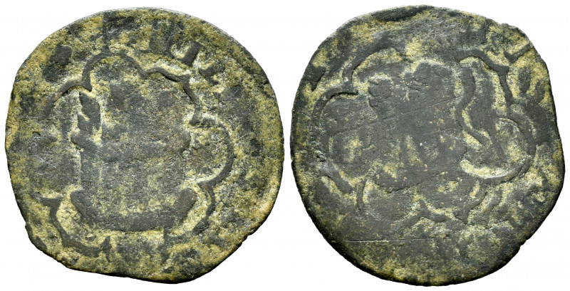 Philip II (1556-1598). 1 Cuarto - 4 Maravedís. Without mint mark. (Cal-76). Ae. ...
