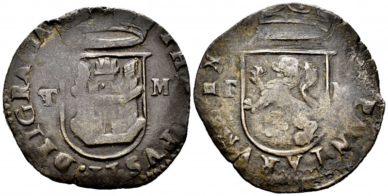 Philip II (1556-1598). Cuartillo. Toledo. M. (Cal-81). Ae. 2,70 g. T - M on obve...