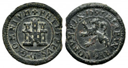 Philip II (1556-1598). 1 maravedi. 1597. Segovia. (Cal-83). (Jarabo-Sanahuja-B18). Ae. 1,70 g. Without mint nor value. Scarce. VF. Est...35,00. 

Sp...