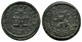 Philip II (1556-1598). 2 maravedis. 1597. Segovia. (Cal-86). (Jarabo-Sanahuja-B12). Ae. 3,69 g. Without mintmark and value indication. Scarce. Choice ...