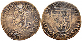 Philip II (1556-1598). Liard. 1582. Mons. (Vti-606). (Van Gelder & Hoc-232/14). Ae. 4,96 g. Almost VF/Choice F. Est...30,00. 

Spanish Description: ...