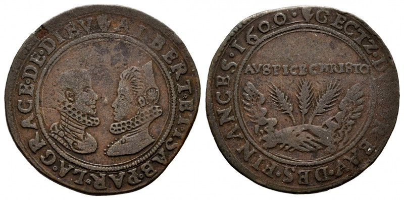 Albert and Elizabeth (1598-1621). Jeton. 1600. Antwerpen. (Dugn-3503). Ae. 4,88 ...