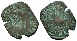 Philip III (1598-1621). 4 cornados. Pamplona. Ae. 3,79 g. Countermark of 4 maravedis of Valladolid. Choice F. Est...25,00. 

Spanish Description: Fe...