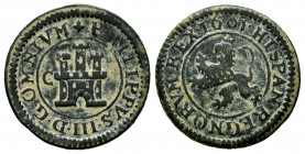 Philip III (1598-1621). 2 maravedis. 1601. Segovia. C. (Cal-182). Ae. 2,88 g. VF. Est...25,00. 

Spanish Description: Felipe III (1598-1621). 2 mara...