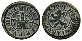Philip III (1598-1621). 2 maravedis. 1603. Segovia. (Cal-185). (Jarabo-Sanahuja-D261). Ae. 1,38 g. Choice VF. Est...20,00. 

Spanish Description: Fe...