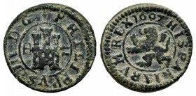 Philip III (1598-1621). 2 maravedis. 1607. Segovia. (Cal-192). (Jarabo-Sanahuja-D267). Ae. 1,82 g. VF. Est...20,00. 

Spanish Description: Felipe II...