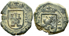 Philip III (1598-1621). 8 maravedis. 1618. Burgos. (Cal-295). Ae. 6,32 g. VF. Est...20,00. 

Spanish Description: Felipe III (1598-1621). 8 maravedí...