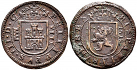 Philip III (1598-1621). 8 maravedis. 1618. Segovia. (Cal-338). (Jarabo-Sanahuja-D228). Ae. 6,14 g. VF/Almost VF. Est...25,00. 

Spanish Description:...