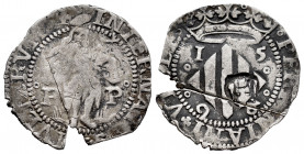Philip III (1598-1621). Double sou. 1598. Perpignan. (Cal-51). Ag. 2,95 g. St. John´s head countermark on reverse. Planchet break. Planchet crack. VF....