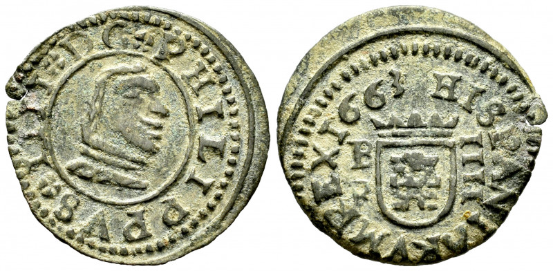 Philip IV (1621-1665). 4 maravedis. 1663. Burgos. R. (Cal-188). Ae. 0,87 g. Choi...