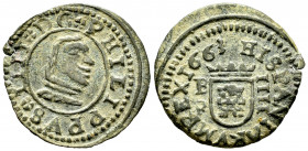 Philip IV (1621-1665). 4 maravedis. 1663. Burgos. R. (Cal-188). Ae. 0,87 g. Choice VF. Est...35,00. 

Spanish Description: Felipe IV (1621-1665). 4 ...