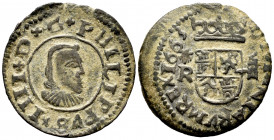 Philip IV (1621-1665). 8 maravedis. 1663. Coruña. R. (Cal-319). Ae. 2,35 g. VF. Est...25,00. 

Spanish Description: Felipe IV (1621-1665). 8 maraved...