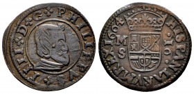 Philip IV (1621-1665). 16 maravedis. 1664. Madrid. S. (Cal-480). (Jarabo-Sanahuja-M389). Ae. 3,28 g. VF. Est...25,00. 

Spanish Description: Felipe ...