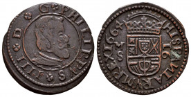 Philip IV (1621-1665). 16 maravedis. 1664. Madrid. S. (Cal-480). (Jarabo-Sanahuja-M388). Ae. 4,42 g. VF. Est...25,00. 

Spanish Description: Felipe ...