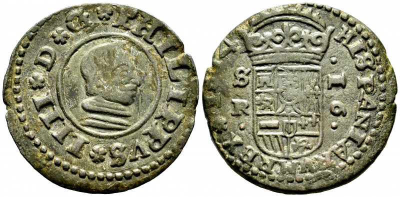 Philip IV (1621-1665). 16 maravedis. 1664. Sevilla. R. (Cal-498). (Jarabo-Sanahu...