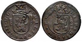 Philip IV (1621-1665). 12 maravedis. 1641. Cuenca. (Cal-517). (Jarabo-Sanahuja-H11). Ae. 6,01 g. Counterstamped. VF. Est...25,00. 

Spanish Descript...