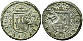 Philip IV (1621-1665). 8 maravedis. 1606. Segovia. (Jarabo-Sanahuja-H16). Ae. 4,80 g. Counterstamped over a 8 maravedís Segovia 1606. Choice VF. Est.....