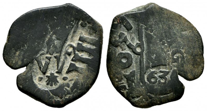 Philip IV (1621-1665). 4 maravedis. 1655. Granada. (Cal-520). Ae. 4,55 g. Counte...