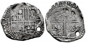 Philip IV (1621-1665). 8 reales. Potosí. (Cal-tipo 327). Ag. 25,44 g. Holed. Choice F. Est...90,00. 

Spanish Description: Felipe IV (1621-1665). 8 ...