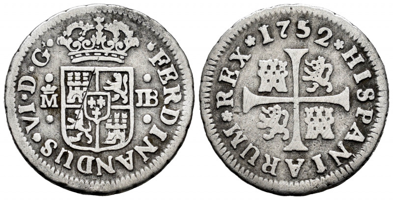 Ferdinand VI (1746-1759). 1/2 real. 1752. Madrid. JB. (Cal-71). Ag. 1,47 g. Hair...