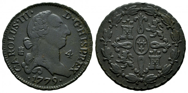 Charles III (1759-1788). 4 maravedis. 1779. Segovia. (Cal-59). Ae. 5,07 g. VF. E...