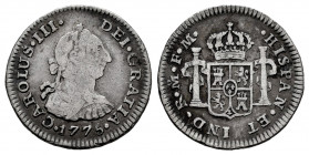 Charles III (1759-1788). 1/2 real. 1775. México. FM. (Cal-198). Ag. 1,62 g. Almost VF. Est...30,00. 

Spanish Description: Carlos III (1759-1788). 1...